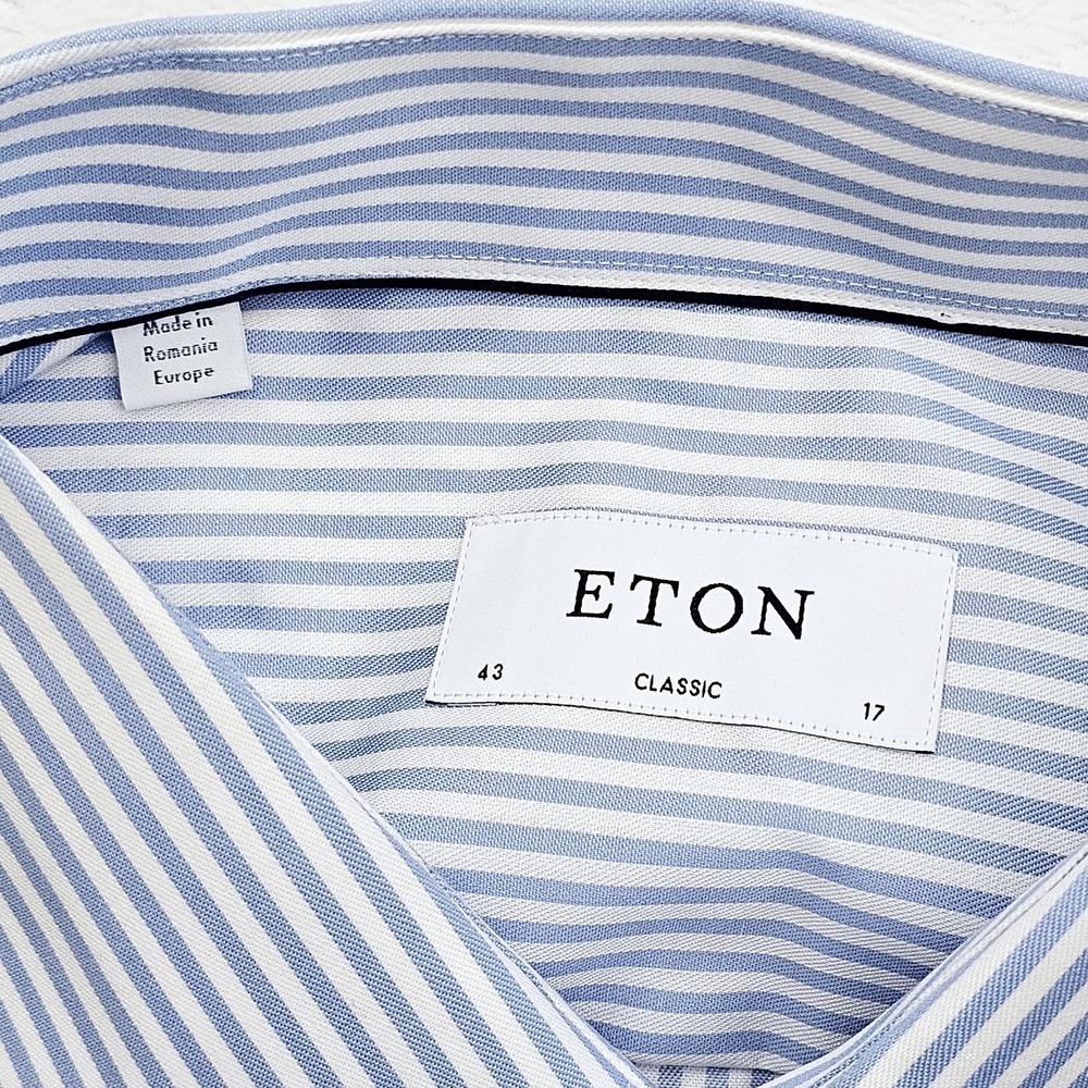 NEW Eton Mens 17 43 Dress Shirt Blue Striped Classic Preppy Business Ivy - Picture 4 of 11